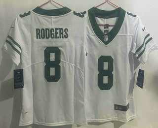 Women's New York Jets #8 Aaron Rodgers White Limited Stitched Throwback Jersey