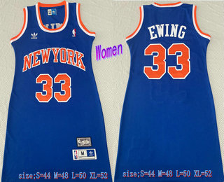 Women's New York Knicks #33 Patrick Ewing Blue Throwback Swingman Jersey Dress