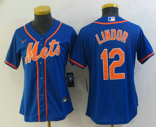 Women's New York Mets #12 Francisco Lindor Blue Stitched MLB Cool Base Nike Jersey