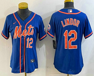 Women's New York Mets #12 Francisco Lindor Number Blue Stitched Cool Base Nike Jersey