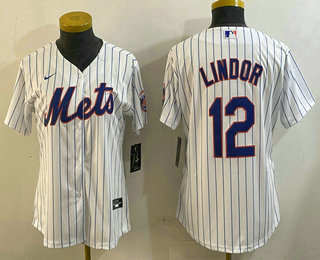 Women's New York Mets #12 Francisco Lindor White Stitched Cool Base Nike Jersey