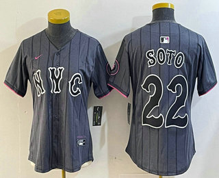 Women's New York Mets #22 Juan Soto Grey 2024 City Connect Cool Base Limited Stitched Jersey