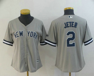 Women's New York Yankees #2 Derek Jeter Gray Road Stitched MLB Cool Base Jersey