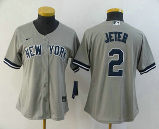 Women's New York Yankees #2 Derek Jeter Gray Stitched MLB Cool Base Nike Jersey