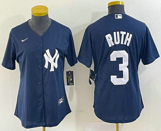 Women's New York Yankees #3 Babe Ruth Navy Blue Stitched Nike Cool Base Jersey