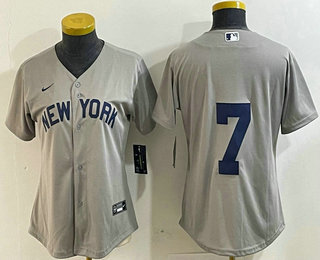 Women's New York Yankees #7 Mickey Mantle 2021 Grey Field of Dreams Cool Base Stitched Jersey