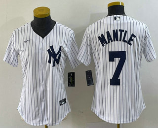 Women's New York Yankees #7 Mickey Mantle White Stitched Nike Cool Base Throwback Jersey