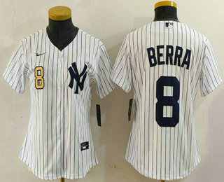 Women's New York Yankees #8 Yogi Berra Number White Stitched Nike Cool Base Throwback Jersey