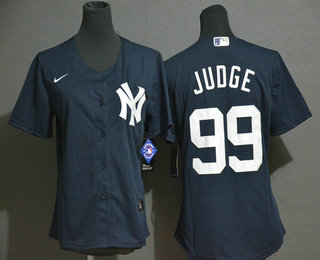 Women's New York Yankees #99 Aaron Judge Navy Blue White Number Stitched MLB Cool Base Nike Jersey