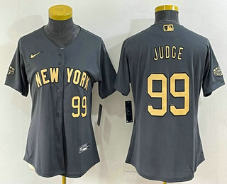 Women's New York Yankees #99 Aaron Judge Number Grey 2022 All Star Stitched Cool Base Nike Jersey