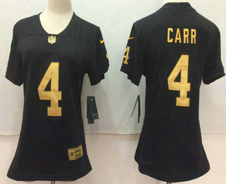 Women's Oakland Raiders #4 Derek Carr Black With Gold 2017 Vapor Untouchable Stitched NFL Nike Limited Jersey