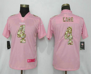 Women's Oakland Raiders #4 Derek Carr Pink Camo Fashion 2019 Vapor Untouchable Stitched NFL Nike Limited Jersey