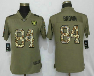 Women's Oakland Raiders #84 Antonio Brown Olive With Camo 2017 Salute To Service Stitched NFL Nike Limited Jersey