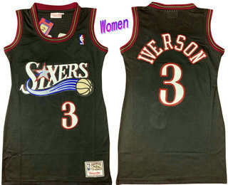 Women's Philadelphia 76ers #3 Allen Iverson Black Hardwood Classics Soul Swingman Throwback Jersey Dress