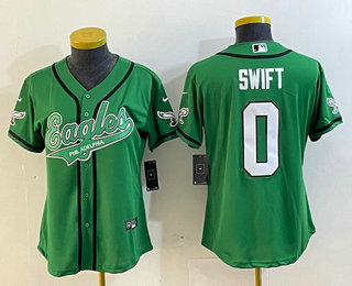 Women's Philadelphia Eagles #0 DAndre Swift Green Cool Base Stitched Baseball Jersey 01