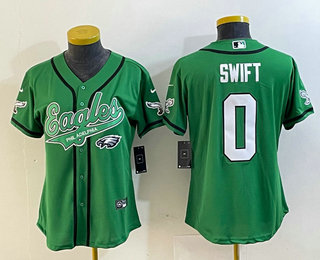 Women's Philadelphia Eagles #0 DAndre Swift Green Cool Base Stitched Baseball Jersey