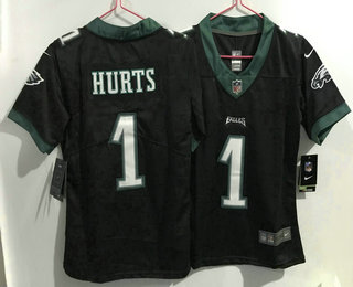 Women's Philadelphia Eagles #1 Jalen Hurts Black 2021 Vapor Untouchable Stitched NFL Nike Limited Jersey