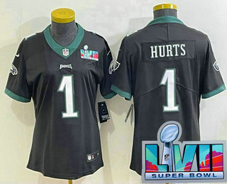 Women's Philadelphia Eagles #1 Jalen Hurts Limited Black Super Bowl LVII Vapor Jersey