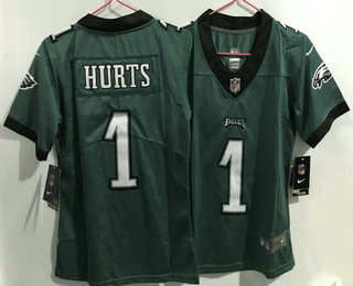 Women's Philadelphia Eagles #1 Jalen Hurts Midnight Green 2021 Vapor Untouchable Stitched NFL Nike Limited Jersey