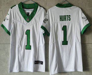 Women's Philadelphia Eagles #1 Jalen Hurts White FUSE Vapor Limited Throwback Stitched Jersey