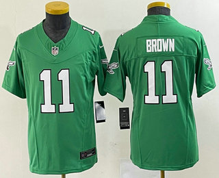 Women's Philadelphia Eagles #11 AJ Brown Green 2023 FUSE Vapor Limited Throwback Stitched Jersey