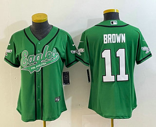 Women's Philadelphia Eagles #11 AJ Brown Green Cool Base Stitched Baseball Jersey