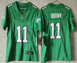 Women's Philadelphia Eagles #11 AJ Brown Green FUSE Vapor Limited Throwback Stitched Jersey