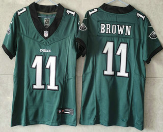 Women's Philadelphia Eagles #11 AJ Brown Limited Midnight Green New Logo FUSE Vapor Jersey