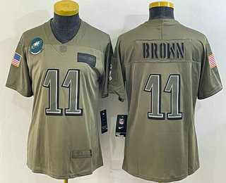 Women's Philadelphia Eagles #11 AJ Brown NEW Olive 2019 Salute To Service Stitched NFL Nike Limited Jersey