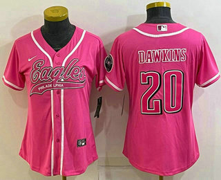 Women's Philadelphia Eagles #20 Brian Dawkins Pink With Patch Cool Base Stitched Baseball Jersey