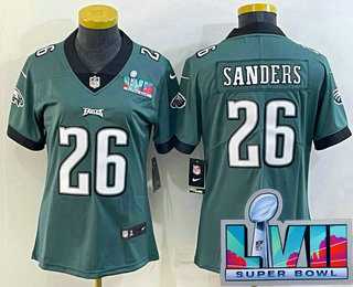 Women's Philadelphia Eagles #26 Miles Sanders Green Super Bolw LVII Patch Vapor Untouchable Limited Stitched Jersey