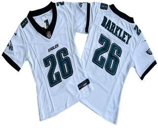 Women's Philadelphia Eagles #26 Saquon Barkley Limited White New Logo FUSE Vapor Jersey