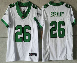 Women's Philadelphia Eagles #26 Saquon Barkley White FUSE Vapor Limited Throwback Stitched Jersey