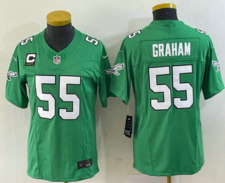 Women's Philadelphia Eagles #55 Brandon Graham Green C Patch 2023 FUSE Vapor Limited Throwback Stitched Jersey