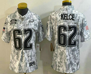 Women's Philadelphia Eagles #62 Jason Kelce Arctic Camo 2024 FUSE Salute to Service Limited Stitched Jersey