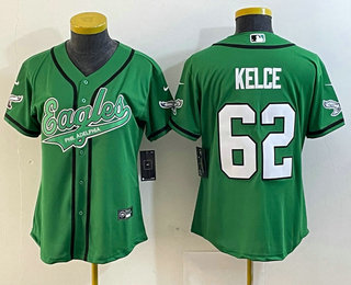 Women's Philadelphia Eagles #62 Jason Kelce Green Cool Base Stitched Baseball Jersey 01