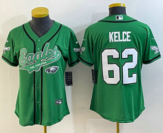 Women's Philadelphia Eagles #62 Jason Kelce Green Cool Base Stitched Baseball Jersey