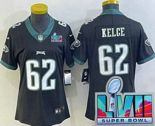 Women's Philadelphia Eagles #62 Jason Kelce Limited Black Super Bowl LVII Vapor Jersey