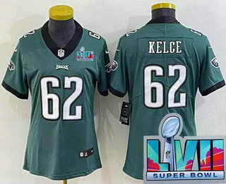 Women's Philadelphia Eagles #62 Jason Kelce Limited Green Super Bowl LVII Vapor Jersey