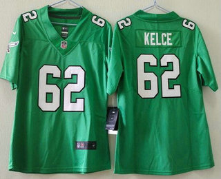 Women's Philadelphia Eagles #62 Jason Kelce Limited Kelly Green Vapor Jersey