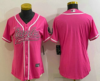 Women's Philadelphia Eagles Blank Pink With Patch Cool Base Stitched Baseball Jersey