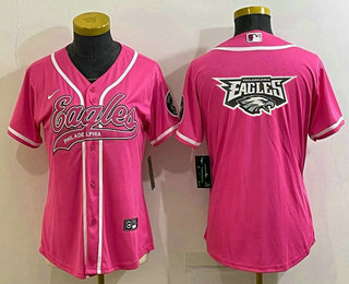 Women's Philadelphia Eagles Pink Team Big Logo With Patch Cool Base Stitched Baseball Jersey