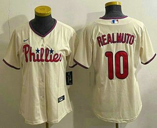 Women's Philadelphia Phillies #10 JT Realmuto Cream Cool Base Jersey