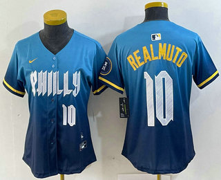 Women's Philadelphia Phillies #10 JT Realmuto Number Blue 2024 City Connect Limited Stitched Jersey