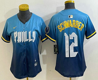 Women's Philadelphia Phillies #12 Kyle Schwarber Blue 2024 City Connect Limited Stitched Jersey