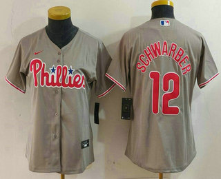 Women's Philadelphia Phillies #12 Kyle Schwarber Grey Cool Base Jersey