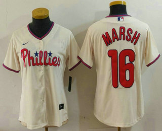 Women's Philadelphia Phillies #16 Brandon Marsh Cream Stitched Cool Base Jersey