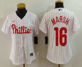 Women's Philadelphia Phillies #16 Brandon Marsh White Pinstripe Stitched Cool Base Jersey