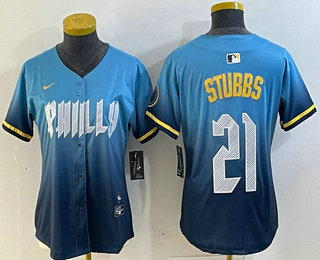 Women's Philadelphia Phillies #21 Garrett Stubbs Blue 2024 City Connect Limited Stitched Jersey