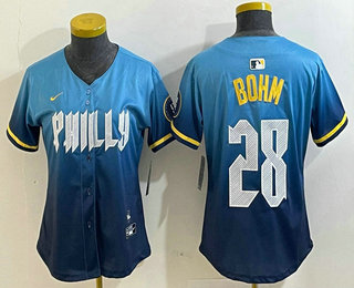 Women's Philadelphia Phillies #28 Alec Bohm Blue 2024 City Connect Limited Stitched Jersey